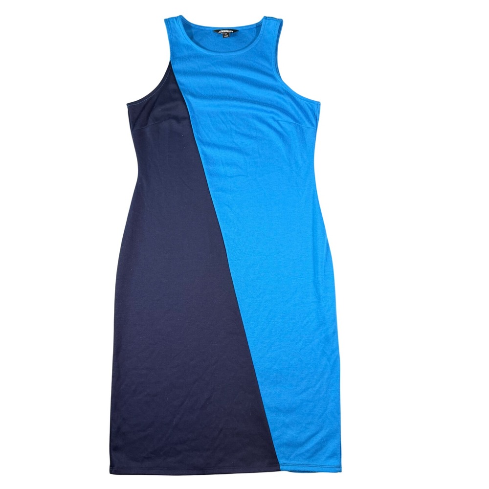Project Runway Womens Colorblock Sleeveless Sheath Dress Blue Peacoat Medium NEW